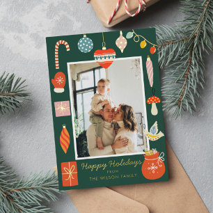 Tarjeta Festiva Con Relieve Metalizado Adorno Navideño Lindo Foto Familiar Fiesta 