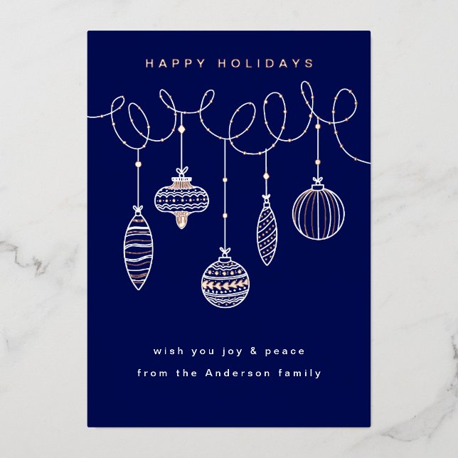 Tarjeta Festiva Con Relieve Metalizado Adornos de Navidad de Prensa Estampada con Hojilla (Anverso)