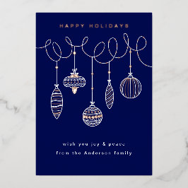 Tarjeta Festiva Con Relieve Metalizado Adornos de Navidad de Prensa Foilada