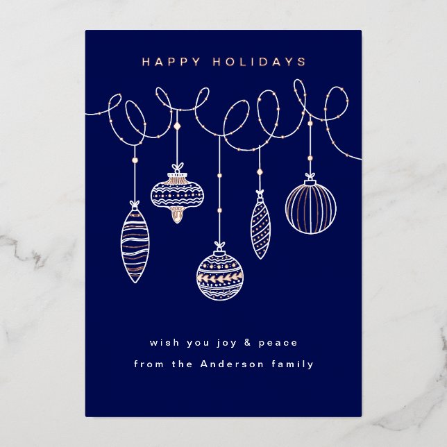 Tarjeta Festiva Con Relieve Metalizado Adornos de Navidad de Prensa Foilada (Anverso)