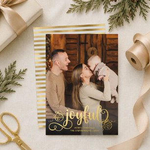 Tarjeta Festiva Con Relieve Metalizado Adornos Dibujados a Mano Foto Alegre Navidad