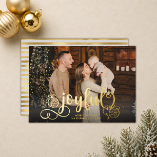 Tarjeta Festiva Con Relieve Metalizado Adornos Dibujados a Mano Foto Navidad Alegre