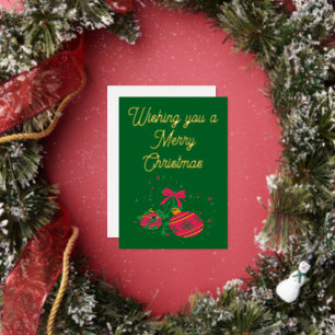 Tarjeta Festiva Con Relieve Metalizado Adornos Navideños Rojos Modernos Retro