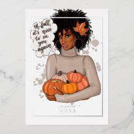 Tarjeta Festiva Con Relieve Metalizado Afroamericano Estacional Otoño - Navidad de Otoño