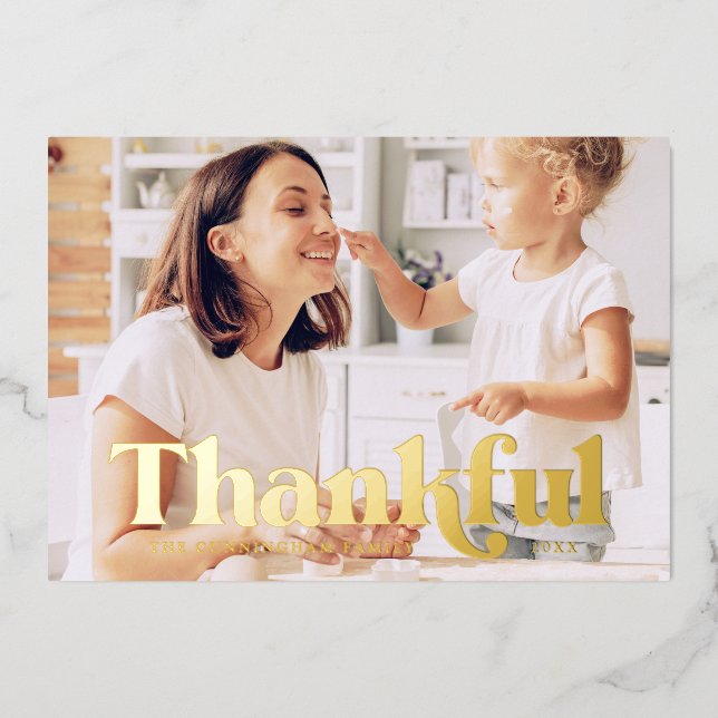 Tarjeta Festiva Con Relieve Metalizado Agradecimiento Feliz Acción de Gracias, Rústica de (Anverso)