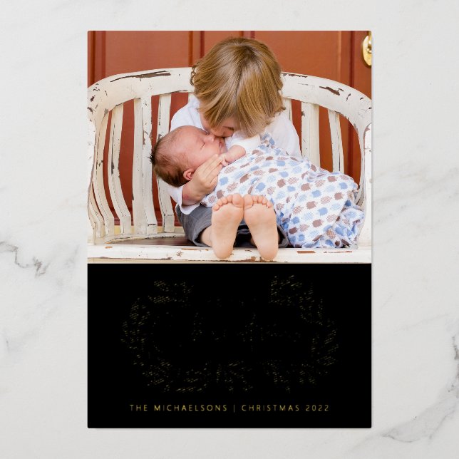 Tarjeta Festiva Con Relieve Metalizado AGREGA TU FOTO | Feliz Navidad (Anverso)