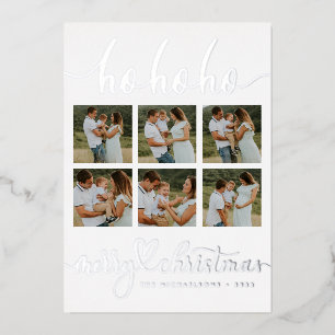 Tarjeta Festiva Con Relieve Metalizado AGREGA TU FOTO Ho Ho Ho Feliz Navidad