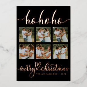 Tarjeta Festiva Con Relieve Metalizado AGREGA TU FOTO Ho Ho Ho Feliz Navidad