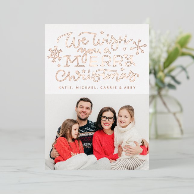 Tarjeta Festiva Con Relieve Metalizado  AGREGA TU FOTO | Te Deseamos una Feliz Navidad Fo (Anverso de pie)