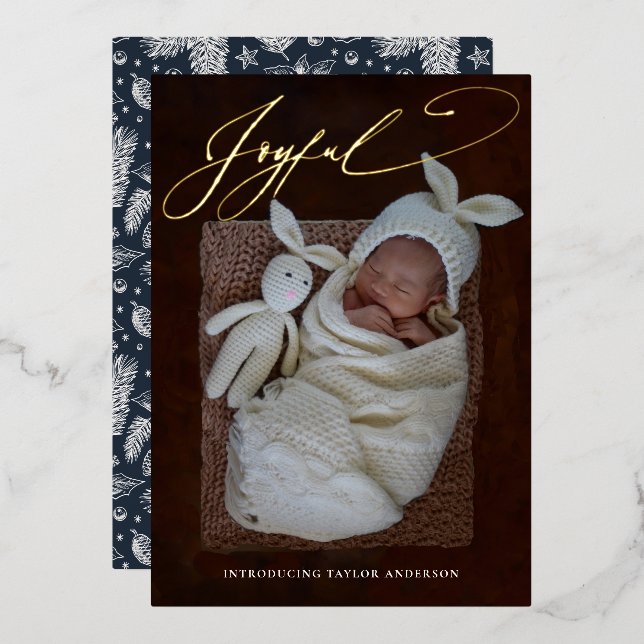 Tarjeta Festiva Con Relieve Metalizado Alegre caligrafía Relieve metalizado de vacaciones (Anverso/Reverso)