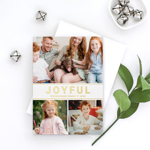 Tarjeta Festiva Con Relieve Metalizado Alegre collage de fotos de familia moderna dorado