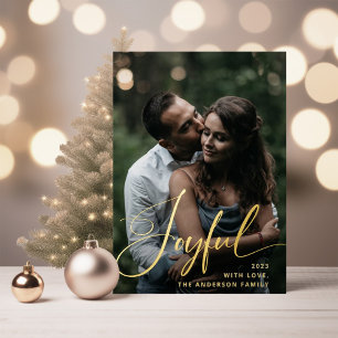 Tarjeta Festiva Con Relieve Metalizado Alegre   Elegantes Navidades de guiones y fotograf