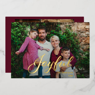 Tarjeta Festiva Con Relieve Metalizado Alegre foto de familia con letra moderna