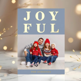 Tarjeta Festiva Con Relieve Metalizado Alegre Moderno Dorado de Navidad en Polvo Azul Fot