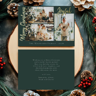 Tarjeta Festiva Con Relieve Metalizado Alegre Tarjeta de Navidad con Collage de Fotos en