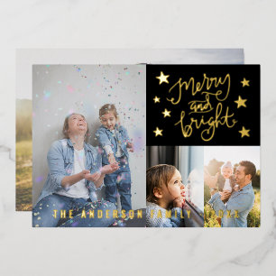 Tarjeta Festiva Con Relieve Metalizado Alegre y Brillante Foto Personalizada en Dorado Ne