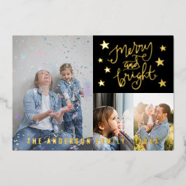 Tarjeta Festiva Con Relieve Metalizado Alegre y Brillante Foto Personalizada en Negro y D