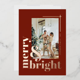 Tarjeta Festiva Con Relieve Metalizado Alegre y Brillante Foto Simple en Naranja Quemado