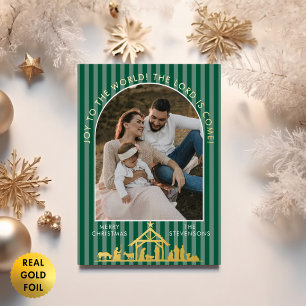 Tarjeta Festiva Con Relieve Metalizado Alegría Al Mundo Verde Natividad Navidad Foto