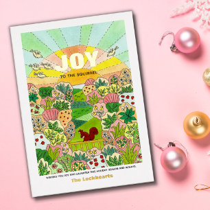 Tarjeta Festiva Con Relieve Metalizado Alegría Ardilla No Tradicional