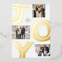 Tarjeta Festiva Con Relieve Metalizado Alegría audaz simple moderno tres Navidades de oro