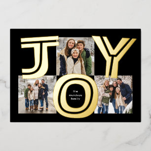 Tarjeta Festiva Con Relieve Metalizado Alegría audaz tres Navidades negros modernos fotog