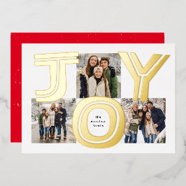 Tarjeta Festiva Con Relieve Metalizado Alegría audaz tres Navidades rojos modernos
