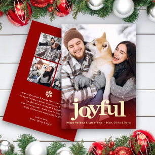 Tarjeta Festiva Con Relieve Metalizado Alegría de Colaje de Fotos Tipo Negrita Navidad Ro