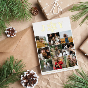 Tarjeta Festiva Con Relieve Metalizado Alegría de copo de nieve 9 Fotos Felices Fiestas D