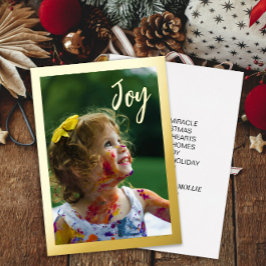 Tarjeta Festiva Con Relieve Metalizado Alegría de las fiestas de Navidad con foto en lámi