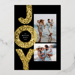 Tarjeta Festiva Con Relieve Metalizado Alegría dos fotos speckle oro negro Navidad modern