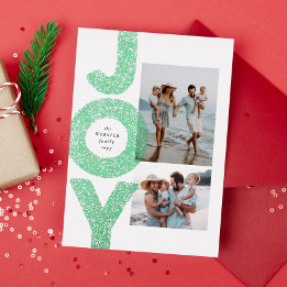 Tarjeta Festiva Con Relieve Metalizado Alegría dos fotos speckle verde Navidad moderna