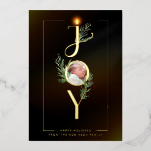 Tarjeta Festiva Con Relieve Metalizado Alegría elegante minimalista foto botánica de Navi