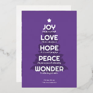 Tarjeta Festiva Con Relieve Metalizado Alegría Esperanza Amor Paz Asombro Navidad Cristia