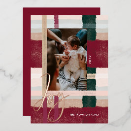 Tarjeta Festiva Con Relieve Metalizado Alegría | Foto de color verde y rojo moderno de co