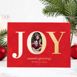Tarjeta Festiva Con Relieve Metalizado Alegría moderna foto familiar personalizada Navida