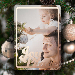 Tarjeta Festiva Con Relieve Metalizado Alegría Navidad Paz Recuerdo Foto Rosa Dorado