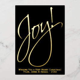 Tarjeta Festiva Con Relieve Metalizado ¡Alegría! Navidades minimalistas Gold y Black Phot