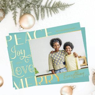 Tarjeta Festiva Con Relieve Metalizado Alegría por la paz Amor Merry Todo tipo de foto de