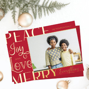 Tarjeta Festiva Con Relieve Metalizado Alegría por la paz Amor Merry Todo tipo de foto de