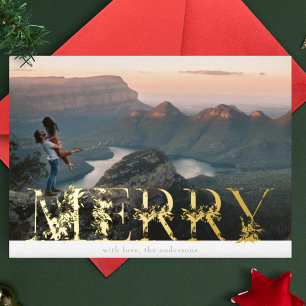 Tarjeta Festiva Con Relieve Metalizado Alfabeto floral vintage MERRY Navidad Foto Oro
