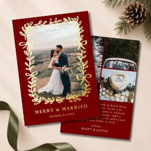 Tarjeta Festiva Con Relieve Metalizado Allegre & Casado Rojo Elegantes Lazos 4 Foto Boda
