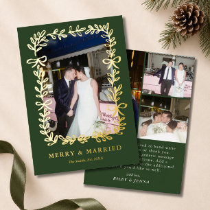 Tarjeta Festiva Con Relieve Metalizado Allegre & Casado Verde Elegantes Lazos 4 Foto Boda