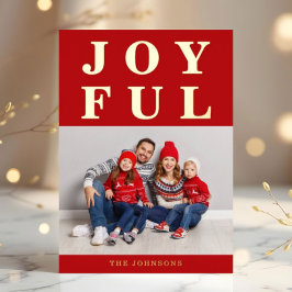 Tarjeta Festiva Con Relieve Metalizado Allegre Moderno Rojo Foto Navidad Dorado