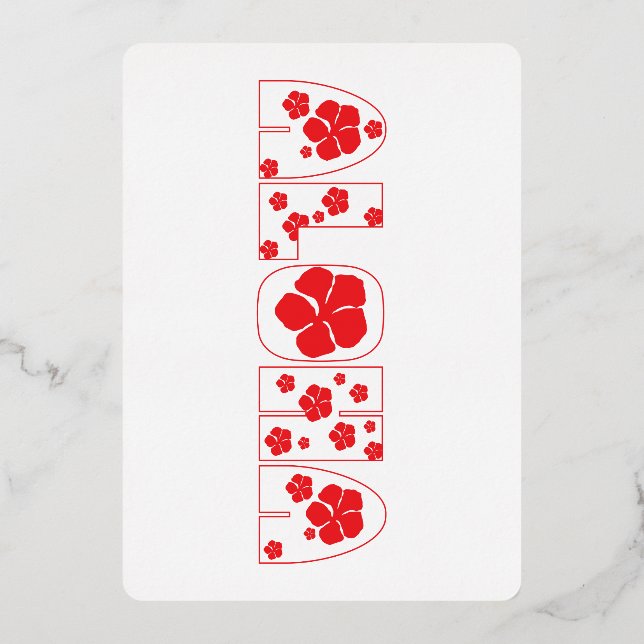 TARJETA FESTIVA CON RELIEVE METALIZADO ALOHA (Anverso)