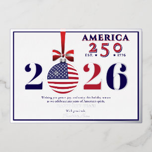 Tarjeta Festiva Con Relieve Metalizado América 250 Fiesta Patriótica 2025 Azul Democrátic