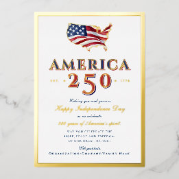 Tarjeta Festiva Con Relieve Metalizado America 250 Map Semiquincentennial Patriotic Blue