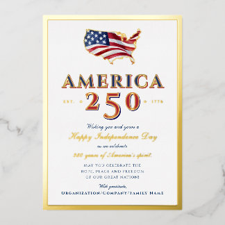 Tarjeta Festiva Con Relieve Metalizado America 250 Map Semiquincentennial Patriotic Blue