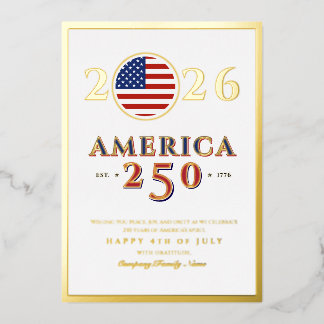 Tarjeta Festiva Con Relieve Metalizado América 250 Semicucentenario 2026 4 de Julio
