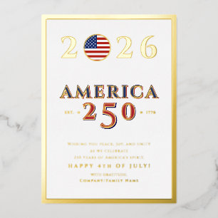 Tarjeta Festiva Con Relieve Metalizado América 250 Semicuincentenario 2026 4 de julio